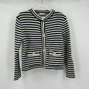 Sioni Womens Old Money Prep Striped Cardigan Size M Navy White Parisian Chic